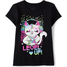 The Children's Place Black Tops The Children's Place Girl's Level Up Cat Graphic Tee - Black