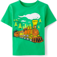 Green T-shirts The Children's Place Baby And Toddler Boys Train Graphic T-Shirt 18-24 Green Cotton/Polyester