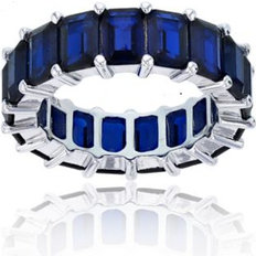 Macy's Men Rings Macy's Lab Grown Blue Spinel Emerald Cut Eternity Band in Rhodium Plated Sterling Silver Blue