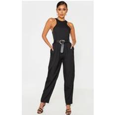 PrettyLittleThing Black Racer Back Pocket Detail Jumpsuit, Black