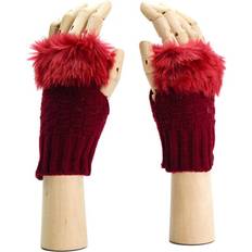Knitted Fingerless Mitten Style Gloves With Faux Fur Trim Burgundy Not Specified