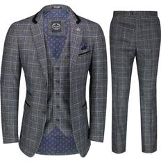 Xposed 44, Grey Mens Piece Tweed Suit Gatsby Retro Prince of Wales Check Smart Tailored Fit Jacket Trouser Waistcoat