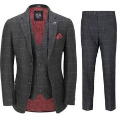 Xposed 46, Grey Black Mens Piece Suit Herringbone Tweed Grey Black Check Retro Fitted