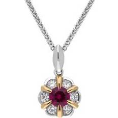 Ruby Jewellery C W Sellors 18ct White and Rose Gold Ruby Diamond Flower Cluster Necklace Option1 Value White Gold