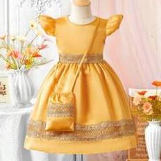 Yellow Dresses Shein Young Girl Summer Floral Lace Flying Sleeve Dress