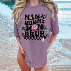 Slit T-shirts Shein Cartoon And Letter Printed ShortSleeved Loose TShirt With Dropped Shoulders For Summer