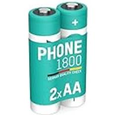 Fast telefoni Ansmann Telefonbatteri Mignon AA LR06, 2 stycken, 1 600 mAh 1,2 V NI-MH, uppladdningsbar, perfekt för DECT-telefon, trådlös telefon, babymonitor, ersättningsbatteri