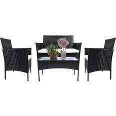 Rattan Garden & Outdoor Furniture Bigzzia 4pcs Rattan Garden Furniture Outdoor Lounge Set, 1 Table incl. 2 Chairs & 1 Sofas