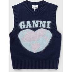 Tessuto Gilet Ganni Graphic Soft Wool Mix Vest - Dark Blue Women