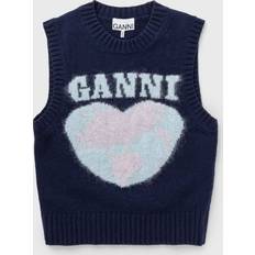 Ganni Dame Veste Ganni Graphic Soft Wool Mix Vest Kvinde Sky Captain Strikveste