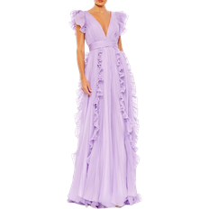 Mac Duggal Pleated Ruffle Cap Sleeve Flowy A Line Gown - Lilac