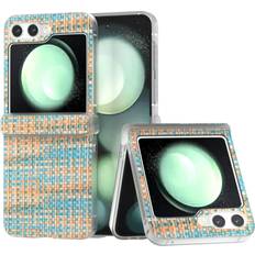 For Samsung Galaxy Z Flip5 5G 3 in 1 Colorful Rhombic Texture Frosted Translucent Frame PU Phone CaseBlue