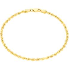 Gold - Unisex Bracelets Nuragold Rope Chain Diamond Cut Bracelet or Anklet 2.5mm - Gold