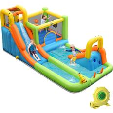 Plastic Water Slide Costway 8 in 1 Inflatable Water Slide Bounce House with Splash Pool & 735W Blower