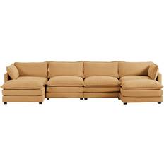 Cottons Furniture Corduroy Living Room Sectional Tan Sofa 147.6" 4 Seater