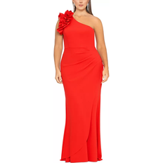 Lined Dresses Xscape Ivy One Shoulder Ruffle Scuba Crepe Dress Plus Size - Red