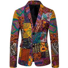 Men - Multicolored Blazers iOPQO Ethnic Printed Floral Slim Fit Blazer - Multicolour