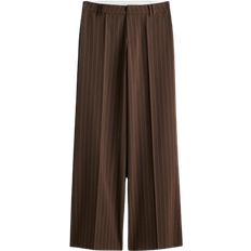 H&M Wide Elegant Trousers - Dark Brown/Pinstripe