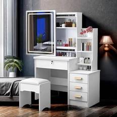 Dressing Tables RIDFY Makeup Vanity with Mirror and Lights White Dressing Table 15.4x35.4"