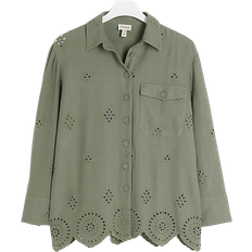 Linen Shirts River Island Linen Blend Broderie Detail Shirt - Khaki