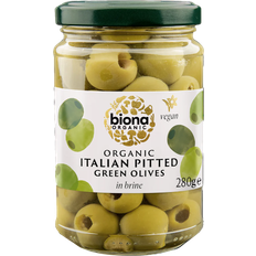 Olives Canned Food Biona Organic Pitted Green Olives in Brine 280g 1pack