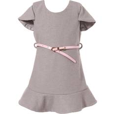 Richie House Kid's LS Dress with Faux Leather Waist Belt - Grey