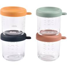 Multicolor Almacenamiento Cocina Beaba Juego 4 de Vidrio para Porciones - Sunrise Recipientes de comida