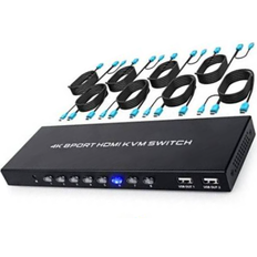 DGODRT 8 Port HDMI KVM Switch 4K 30Hz, USB HDMI Switch Selector 8 in 1 out with IR Remote Control & 8 PCs 2-in-1 KVM Cables