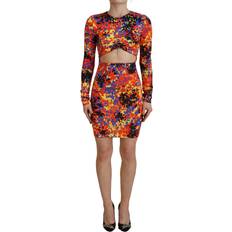 DSquared2 Women Dresses DSquared2 Multicolor Batik Open Belly Long Sleeves Dress IT38