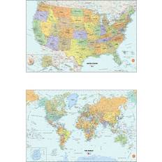 Wall Decor WallPops US and World Map Bundle Blue/Green Wall Decor 36x48" 2