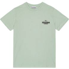 Ganni M T-skjorter Ganni Mint Green World T-shirt in Aqua Foam Organic Cotton Women's