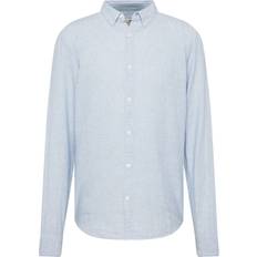 Linen Shirts - Men Hollister Co. Long Sleeve Linen Blend Button Through Shirt - Light Heather Blue