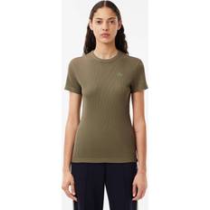Lacoste Women T-shirts Lacoste Women’s Slim Fit Ribbed Cotton T-shirt Khaki Green