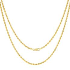 Nuragold Solid Rope Chain Diamond Cut Necklace 3mm - Gold