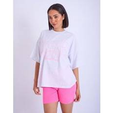 T-shirts Kaiia Studio Embroidered Bubble Logo Oversized T-shirt Grey Marl & Pink