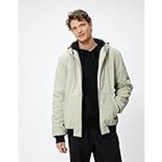 Koton män konstläder huva dragkedja ficka detalj jacka, Beige 052