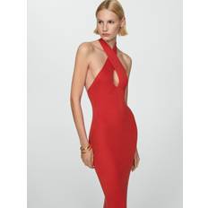 Knitted Dresses - Red Mango Shiffer Cross Halterneck Dress, Red