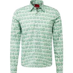 HUGO BOSS Ermo Long Print Stretch Poplin Shirt - Light Green