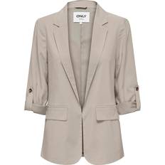Beige - Dame Jakkesæt Only Lang Blazer Med Opsmøg