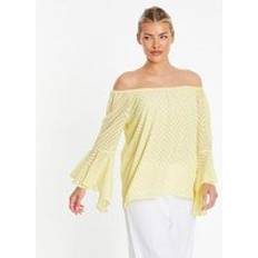 Yellow Blouses Quiz Textured Chiffon Bardot Top Lemon