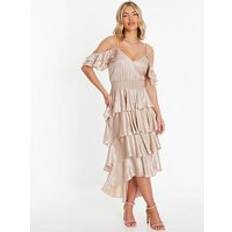 Natural - Women Dresses Quiz Drop Shoulder Tiered Midi Dress Off White