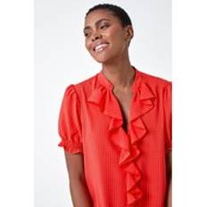 Orange - Women Blouses Roman Waffle Textured Frill Detail Top Orange