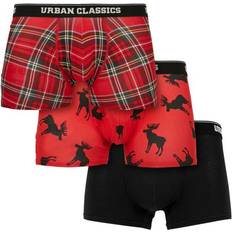 Urban Classics Boxershorts för män, snowman julboxer, 3-pack julkalsonger för män, storlekar – 5XL, Röd pläd apa älg Aop blk