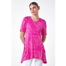 Pink Blouses Roman Abstract Spot Pocket Stretch Tunic Top Cerise