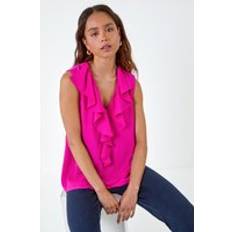 Pink Blouses Roman Petite Frill Front Vest Top Pink