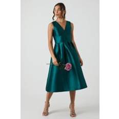 Coast Petite Plunge Neck Structured Twill Bridesmaids Midi Dress Emerald