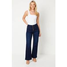 Flare Jeans Dorothy Perkins High Rise Button Detail Patch Pocket Flare Jeans Dark Indigo