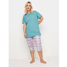 Jersey Pyjamas Yours Check Print Cropped Pyjama Set Blue