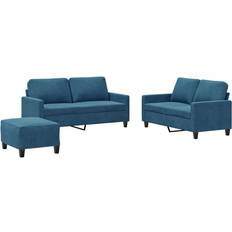 Soffgrupper - Trä Soffor vidaXL Soffgrupp Med Dynor 3 Delar Blå Sammet Soffa 3-sits