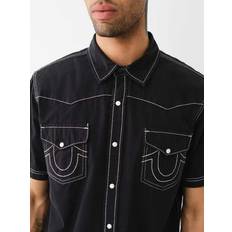 True Religion Shirts True Religion Mens Short Sleeve Dyed Big T Western Shirt - Black